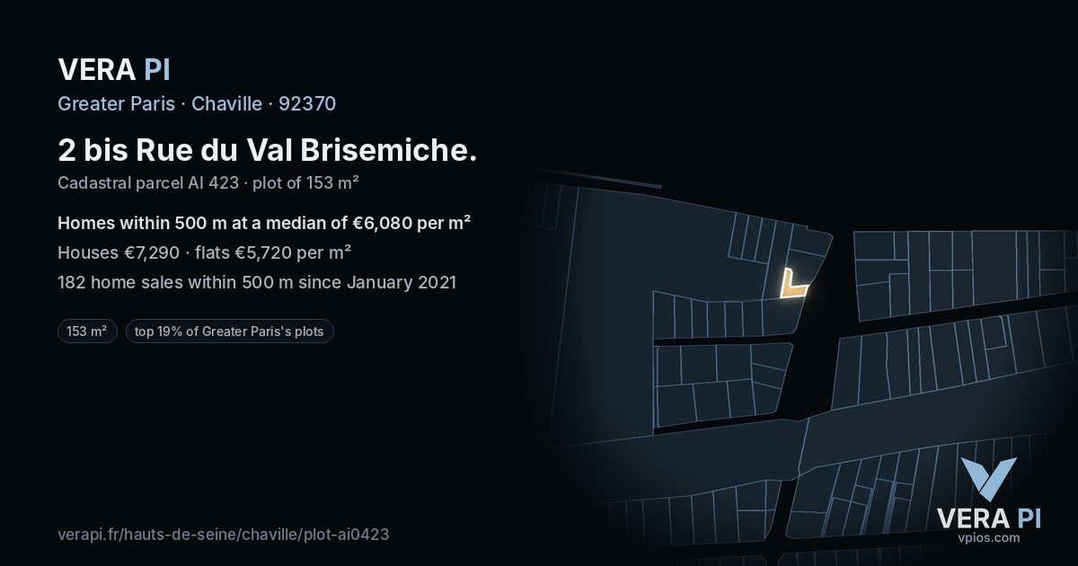 2 bis Rue du Val Brisemiche, Chaville at night – the plot lit, the parcels around coloured by the prices near them
