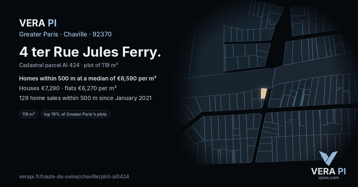 4 ter Rue Jules Ferry, Chaville at night – the plot lit, the parcels around coloured by the prices near them