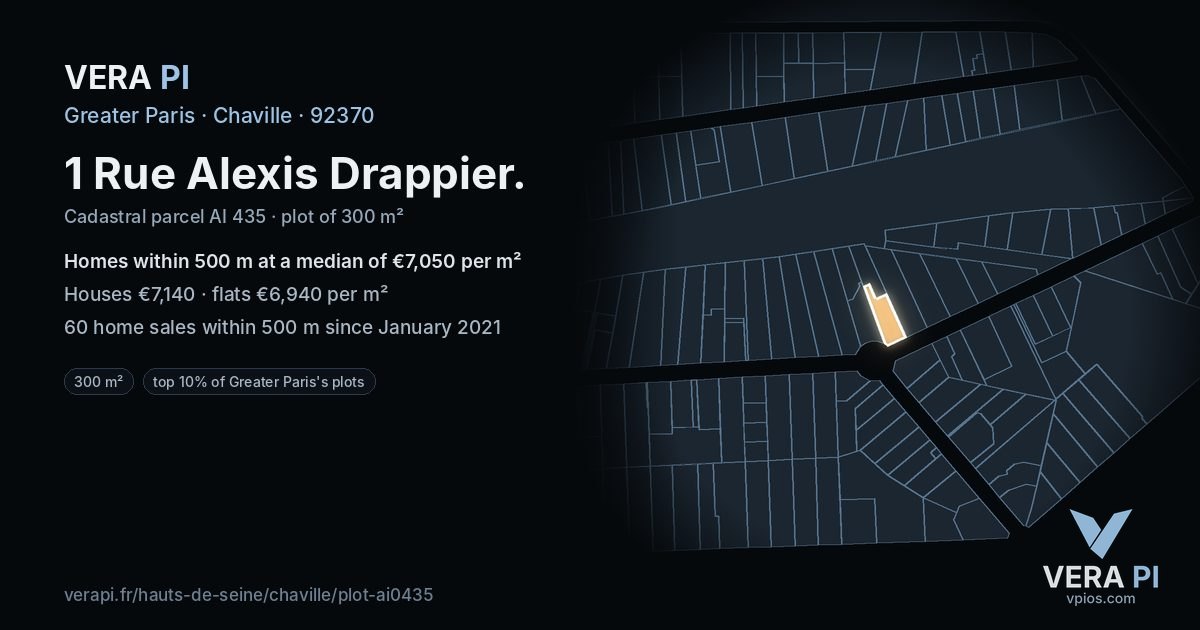 1 Rue Alexis Drappier, Chaville at night – the plot lit, the parcels around coloured by the prices near them