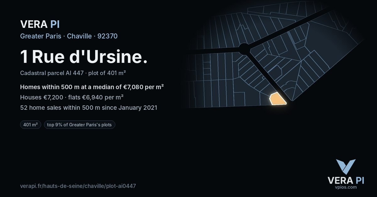 1 Rue d'Ursine, Chaville at night – the plot lit, the parcels around coloured by the prices near them