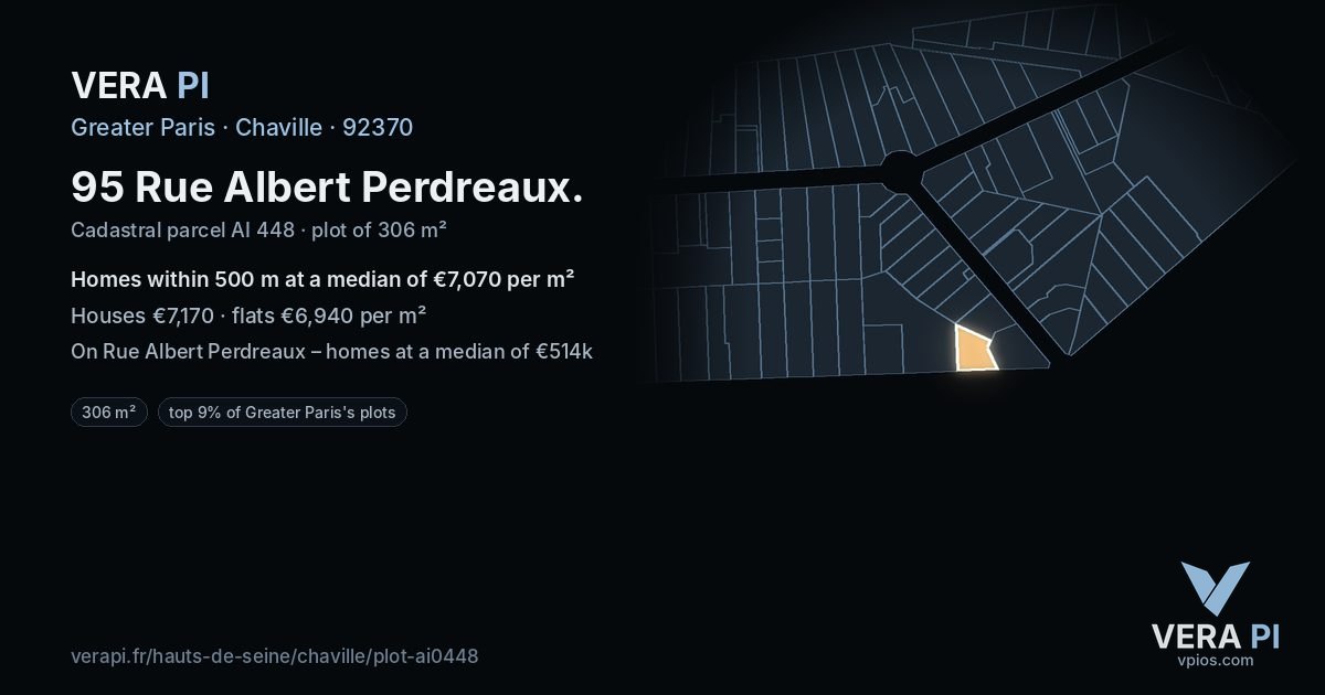 95 Rue Albert Perdreaux, Chaville at night – the plot lit, the parcels around coloured by the prices near them