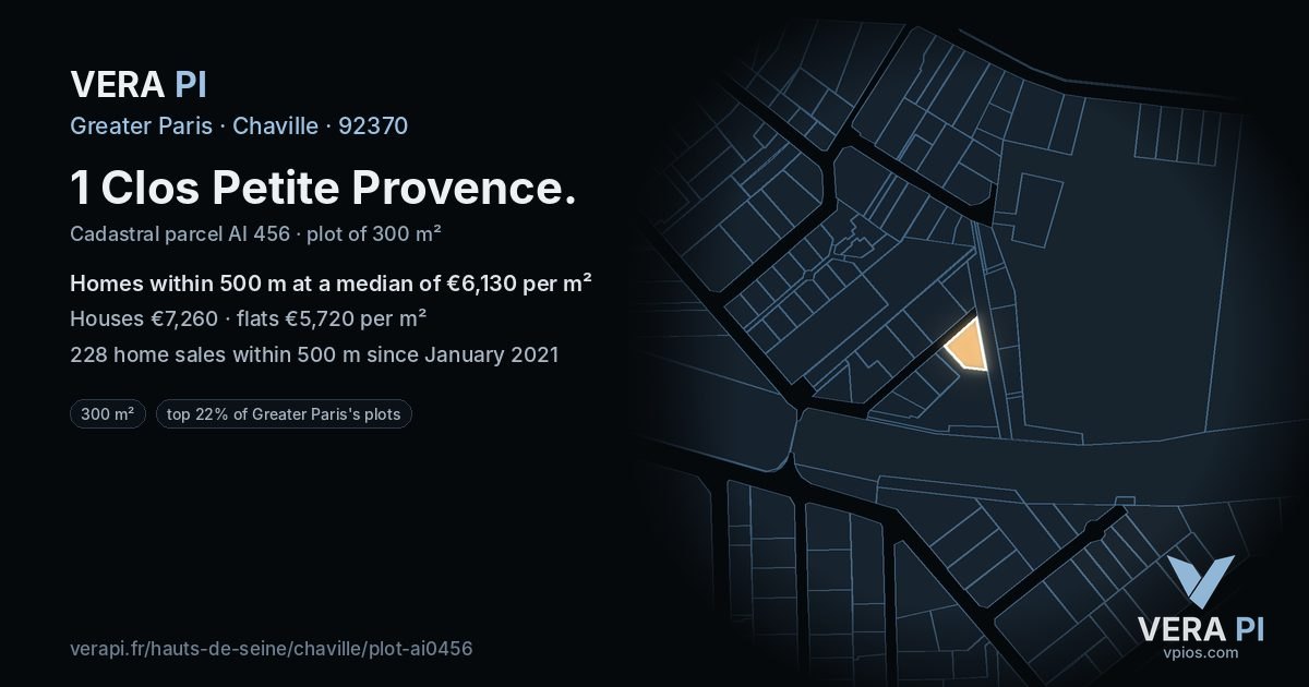 1 Clos Petite Provence, Chaville at night – the plot lit, the parcels around coloured by the prices near them