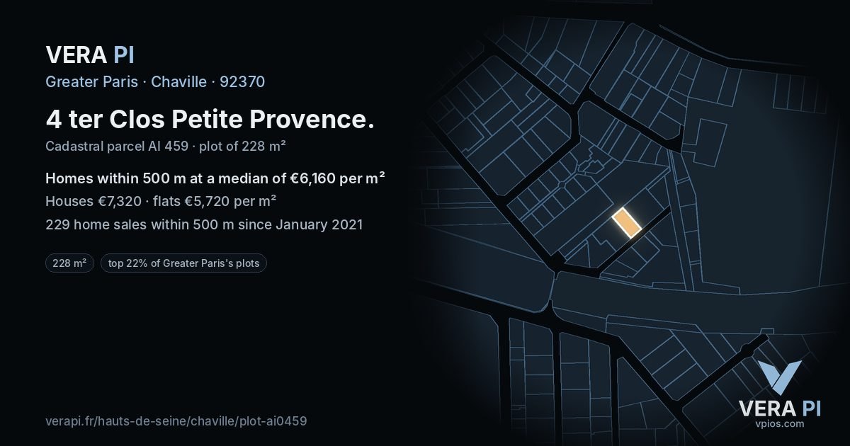 4 ter Clos Petite Provence, Chaville at night – the plot lit, the parcels around coloured by the prices near them