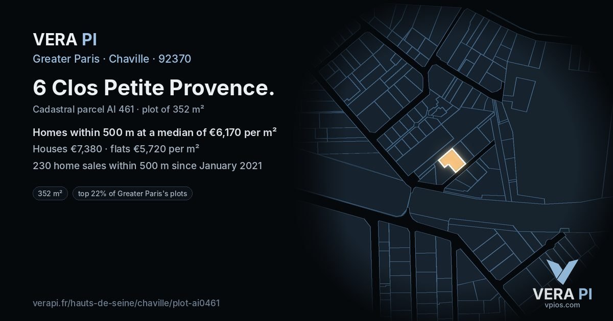 6 Clos Petite Provence, Chaville at night – the plot lit, the parcels around coloured by the prices near them