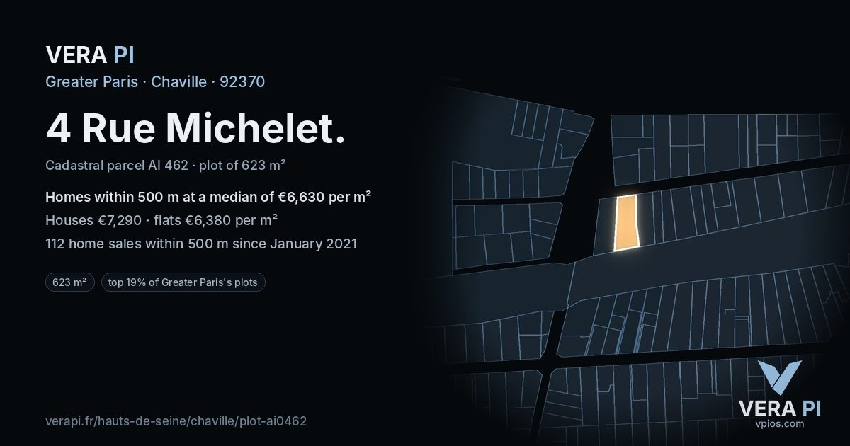 4 Rue Michelet, Chaville at night – the plot lit, the parcels around coloured by the prices near them