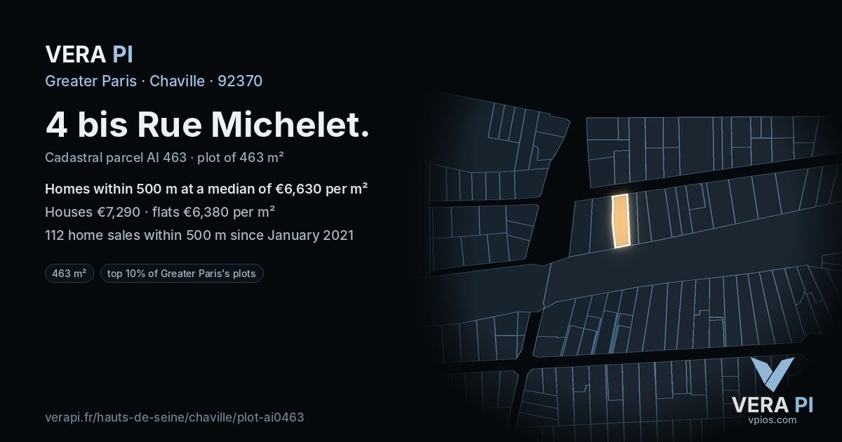 4 bis Rue Michelet, Chaville at night – the plot lit, the parcels around coloured by the prices near them