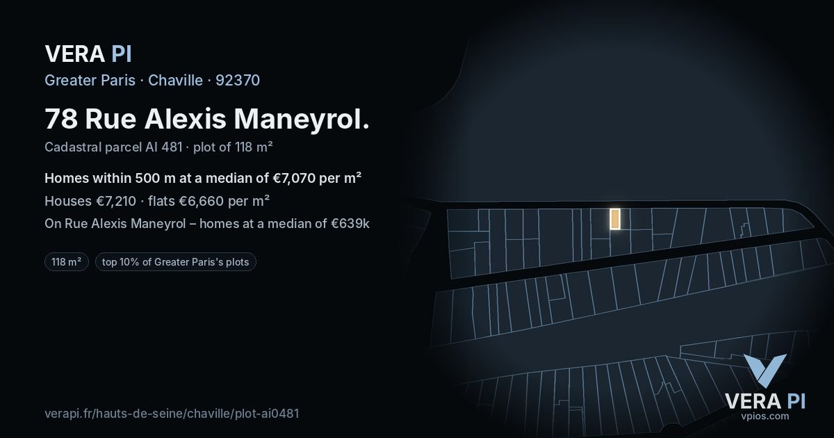 78 Rue Alexis Maneyrol, Chaville at night – the plot lit, the parcels around coloured by the prices near them
