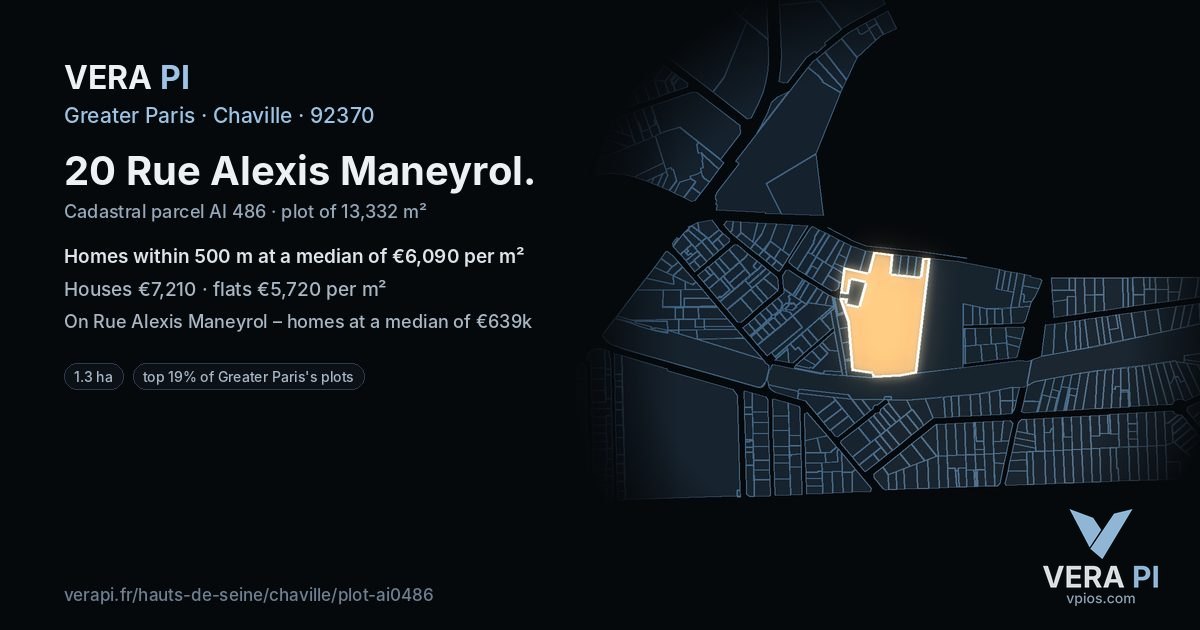 20 Rue Alexis Maneyrol, Chaville at night – the plot lit, the parcels around coloured by the prices near them