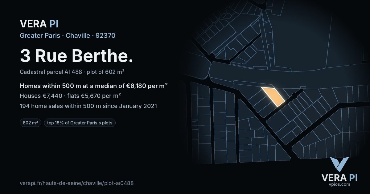3 Rue Berthe, Chaville at night – the plot lit, the parcels around coloured by the prices near them