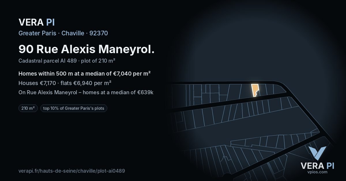 90 Rue Alexis Maneyrol, Chaville at night – the plot lit, the parcels around coloured by the prices near them
