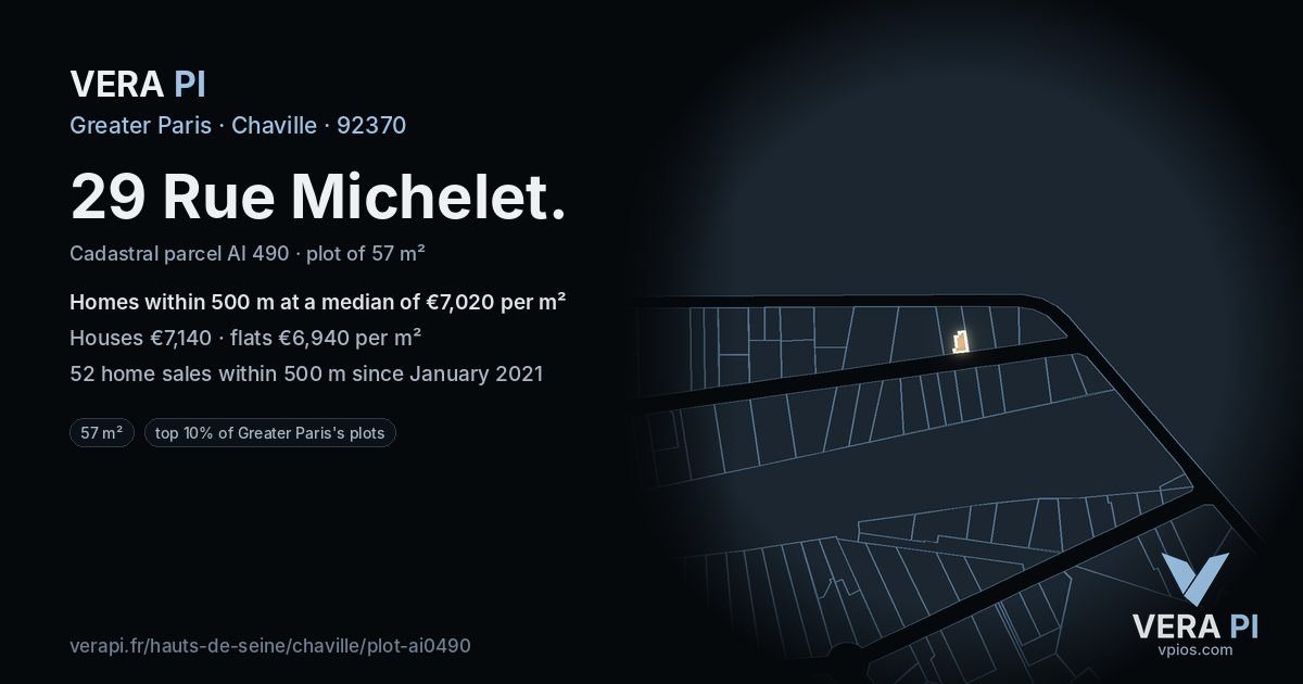 29 Rue Michelet, Chaville at night – the plot lit, the parcels around coloured by the prices near them