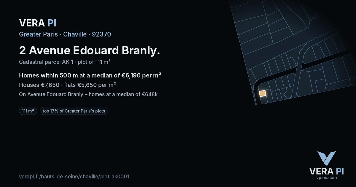 2 Avenue Edouard Branly, Chaville at night – the plot lit, the parcels around coloured by the prices near them