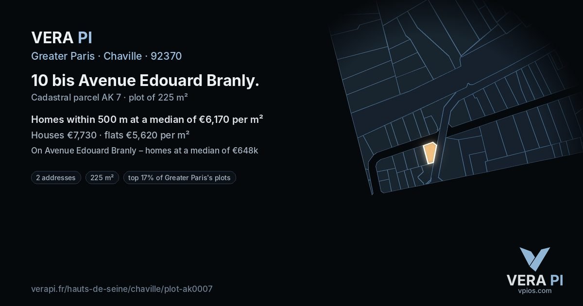 10 bis Avenue Edouard Branly, Chaville at night – the plot lit, the parcels around coloured by the prices near them