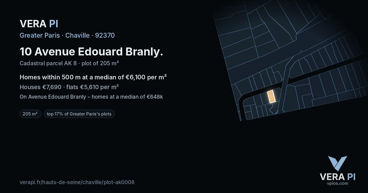 10 Avenue Edouard Branly, Chaville at night – the plot lit, the parcels around coloured by the prices near them