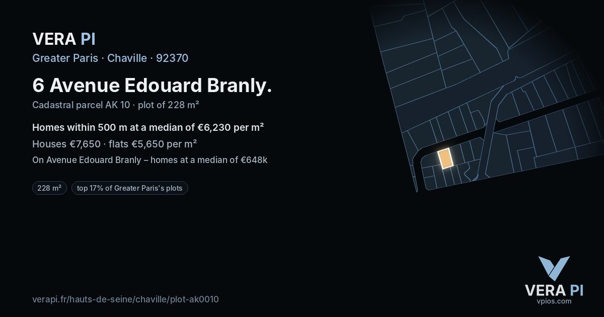 6 Avenue Edouard Branly, Chaville at night – the plot lit, the parcels around coloured by the prices near them