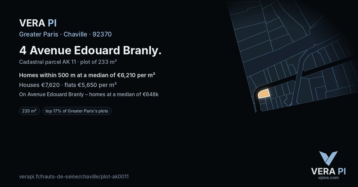 4 Avenue Edouard Branly, Chaville at night – the plot lit, the parcels around coloured by the prices near them