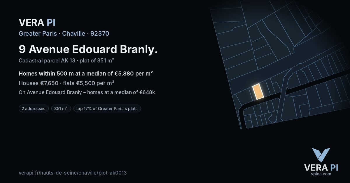 9 Avenue Edouard Branly, Chaville at night – the plot lit, the parcels around coloured by the prices near them