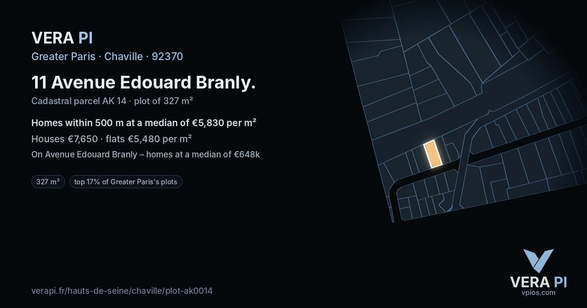 11 Avenue Edouard Branly, Chaville at night – the plot lit, the parcels around coloured by the prices near them