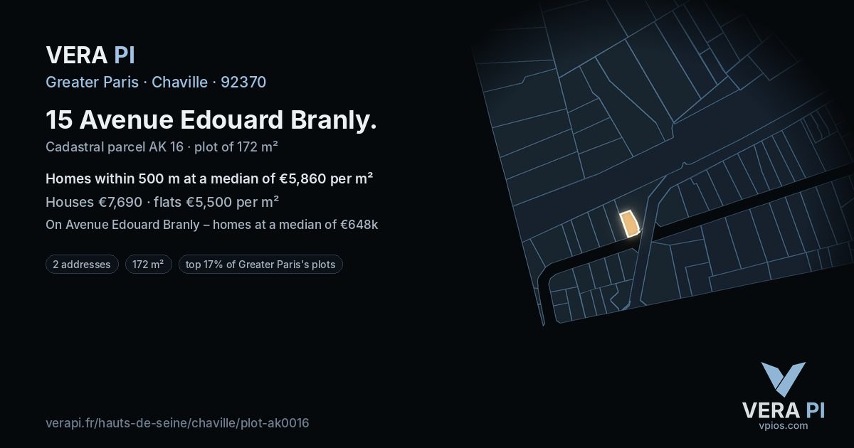 15 Avenue Edouard Branly, Chaville at night – the plot lit, the parcels around coloured by the prices near them