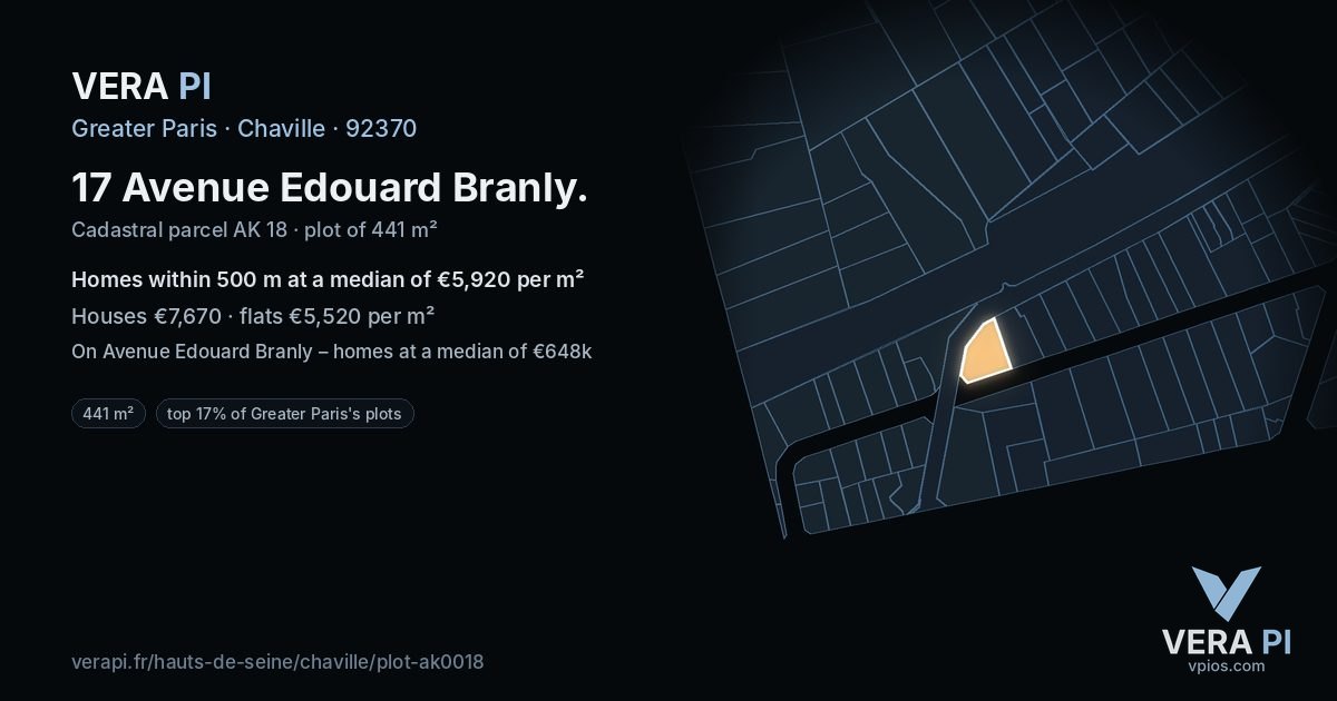 17 Avenue Edouard Branly, Chaville at night – the plot lit, the parcels around coloured by the prices near them