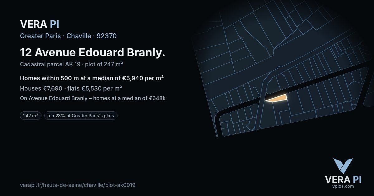 12 Avenue Edouard Branly, Chaville at night – the plot lit, the parcels around coloured by the prices near them