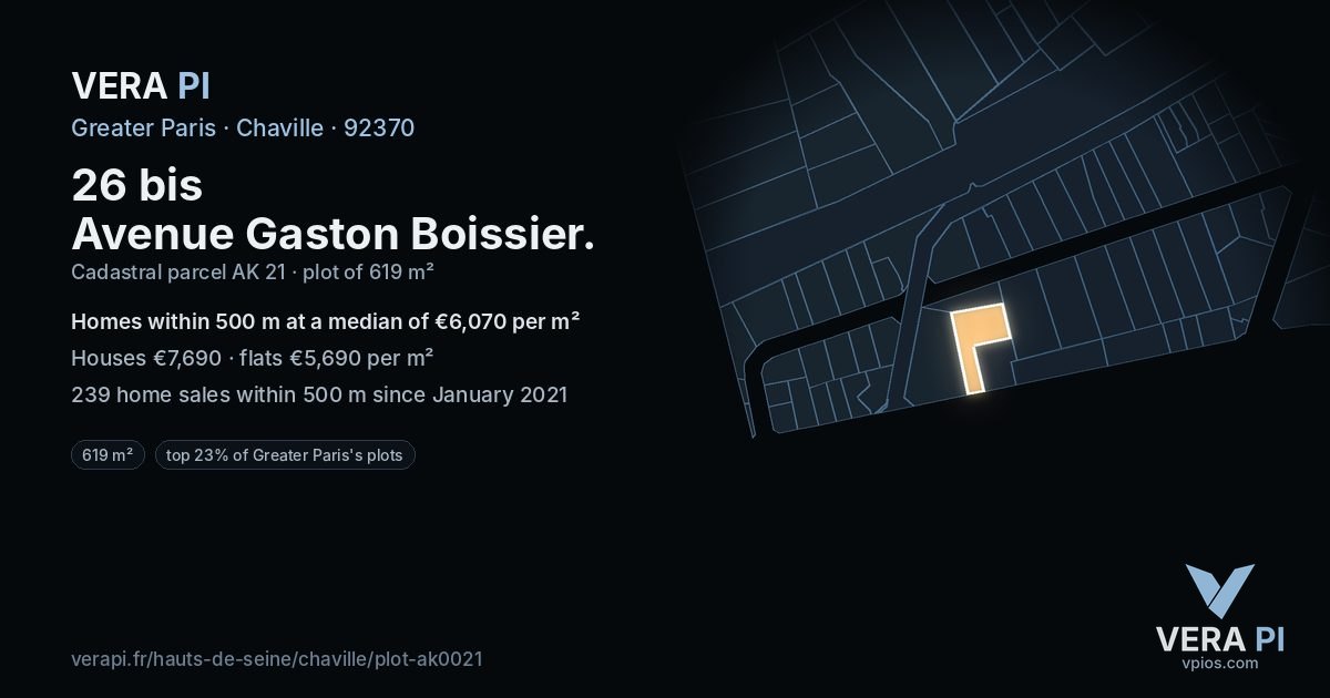 26 bis Avenue Gaston Boissier, Chaville at night – the plot lit, the parcels around coloured by the prices near them