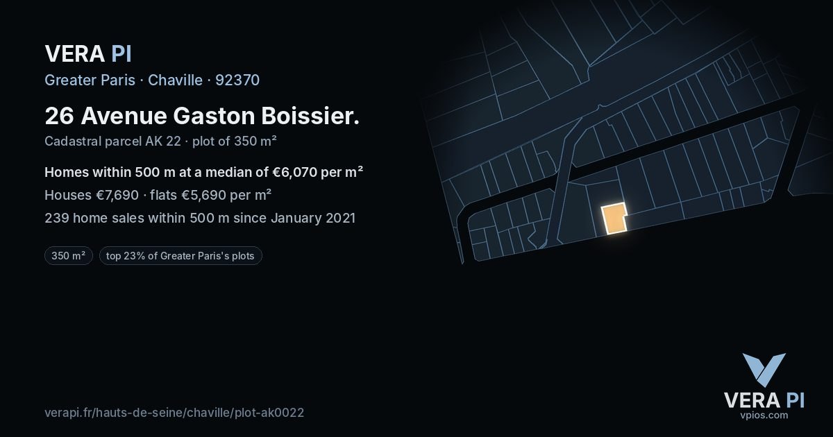 26 Avenue Gaston Boissier, Chaville at night – the plot lit, the parcels around coloured by the prices near them