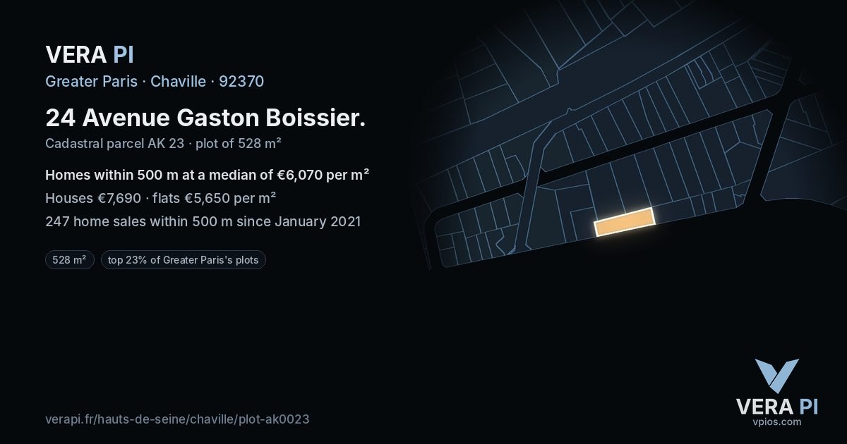 24 Avenue Gaston Boissier, Chaville at night – the plot lit, the parcels around coloured by the prices near them