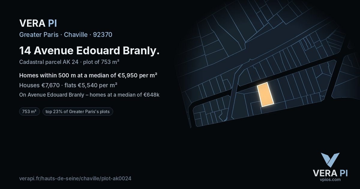 14 Avenue Edouard Branly, Chaville at night – the plot lit, the parcels around coloured by the prices near them