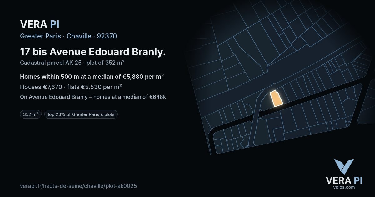 17 bis Avenue Edouard Branly, Chaville at night – the plot lit, the parcels around coloured by the prices near them
