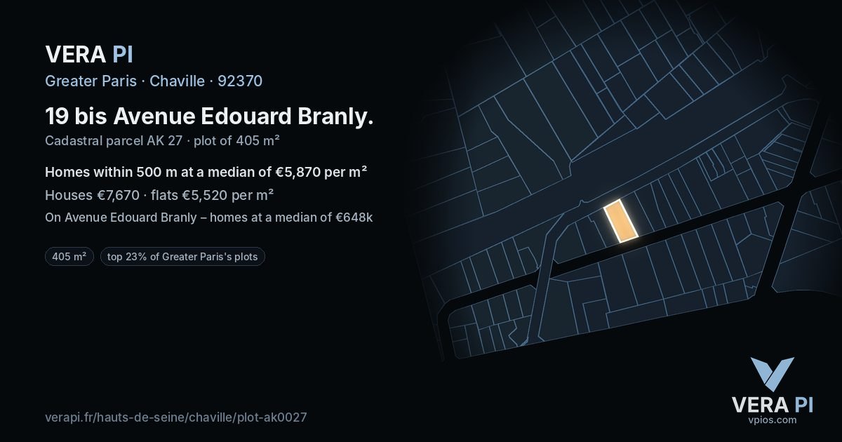 19 bis Avenue Edouard Branly, Chaville at night – the plot lit, the parcels around coloured by the prices near them