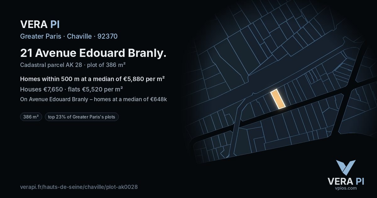 21 Avenue Edouard Branly, Chaville at night – the plot lit, the parcels around coloured by the prices near them