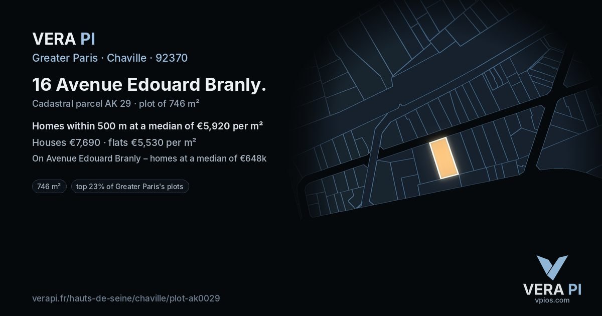 16 Avenue Edouard Branly, Chaville at night – the plot lit, the parcels around coloured by the prices near them