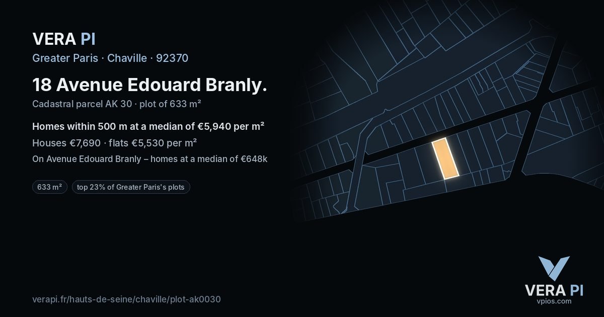18 Avenue Edouard Branly, Chaville at night – the plot lit, the parcels around coloured by the prices near them