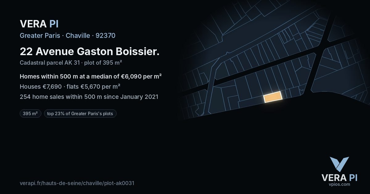 22 Avenue Gaston Boissier, Chaville at night – the plot lit, the parcels around coloured by the prices near them