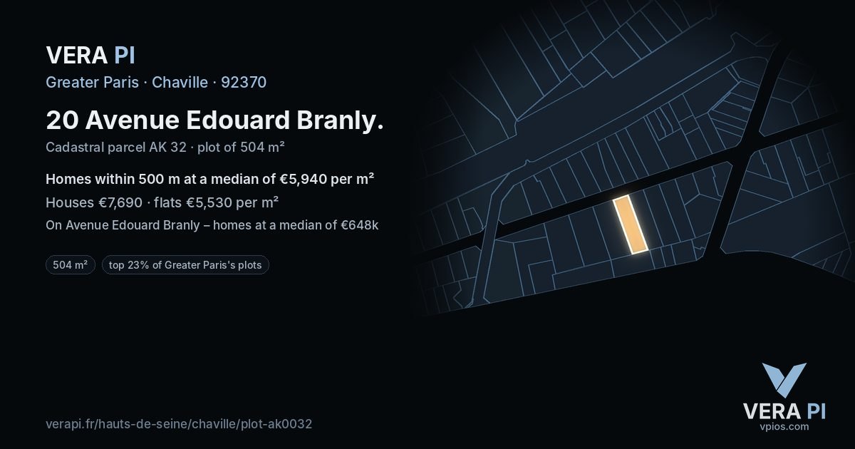 20 Avenue Edouard Branly, Chaville at night – the plot lit, the parcels around coloured by the prices near them