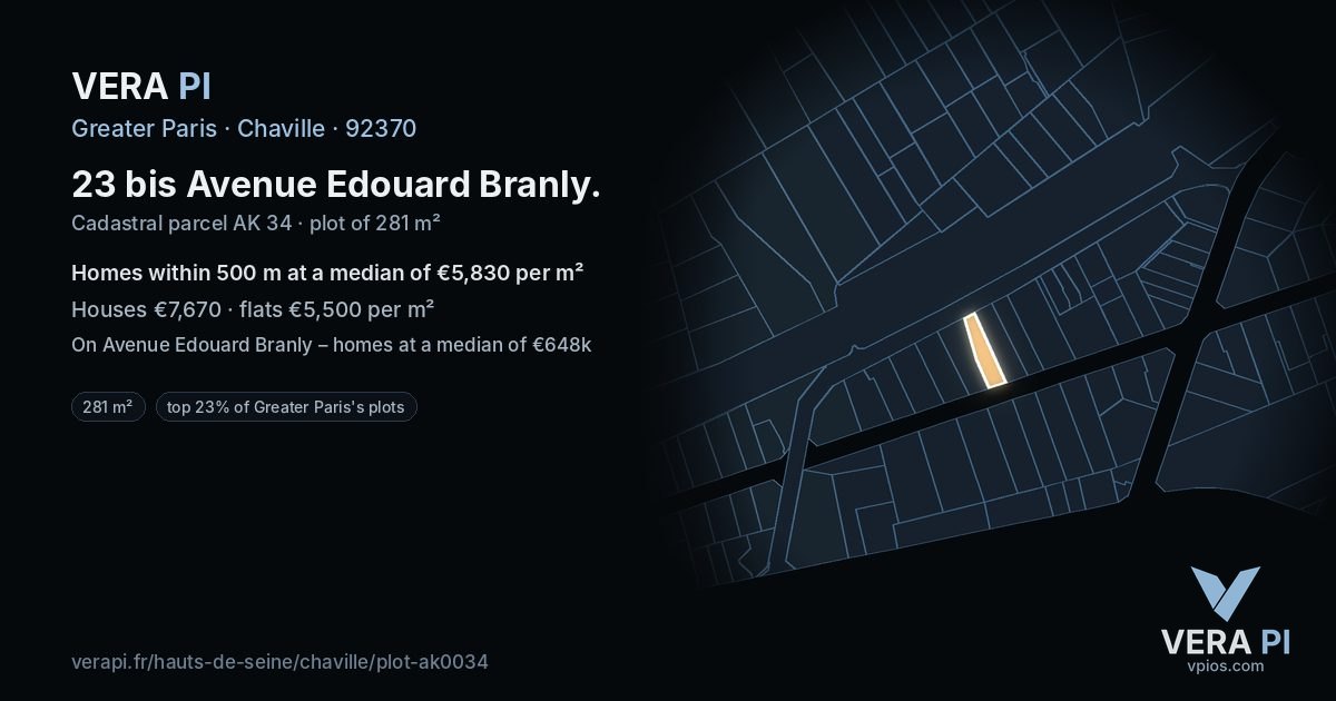 23 bis Avenue Edouard Branly, Chaville at night – the plot lit, the parcels around coloured by the prices near them
