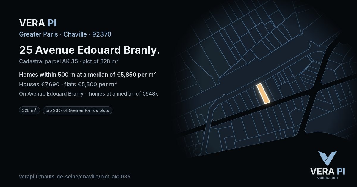 25 Avenue Edouard Branly, Chaville at night – the plot lit, the parcels around coloured by the prices near them