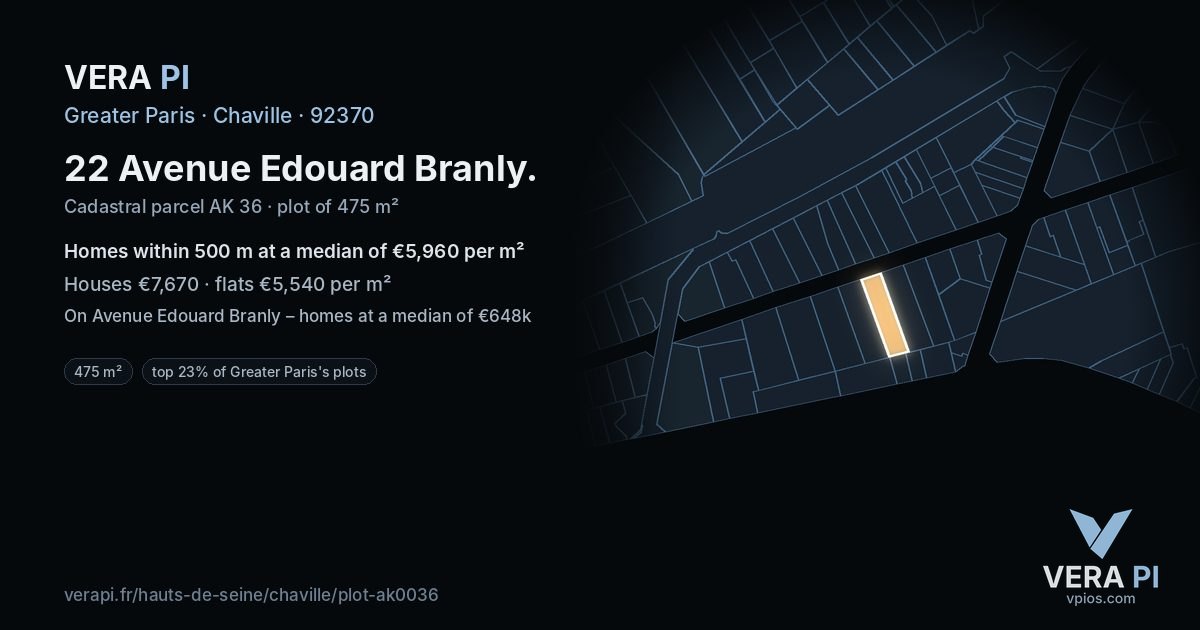 22 Avenue Edouard Branly, Chaville at night – the plot lit, the parcels around coloured by the prices near them