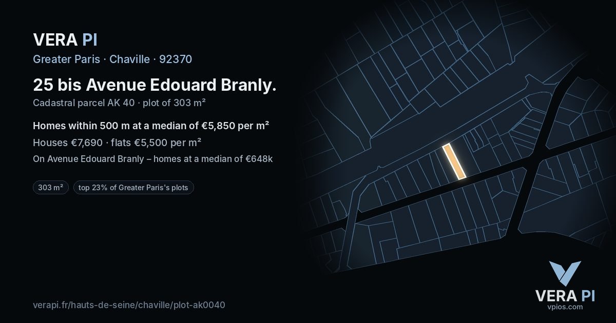 25 bis Avenue Edouard Branly, Chaville at night – the plot lit, the parcels around coloured by the prices near them