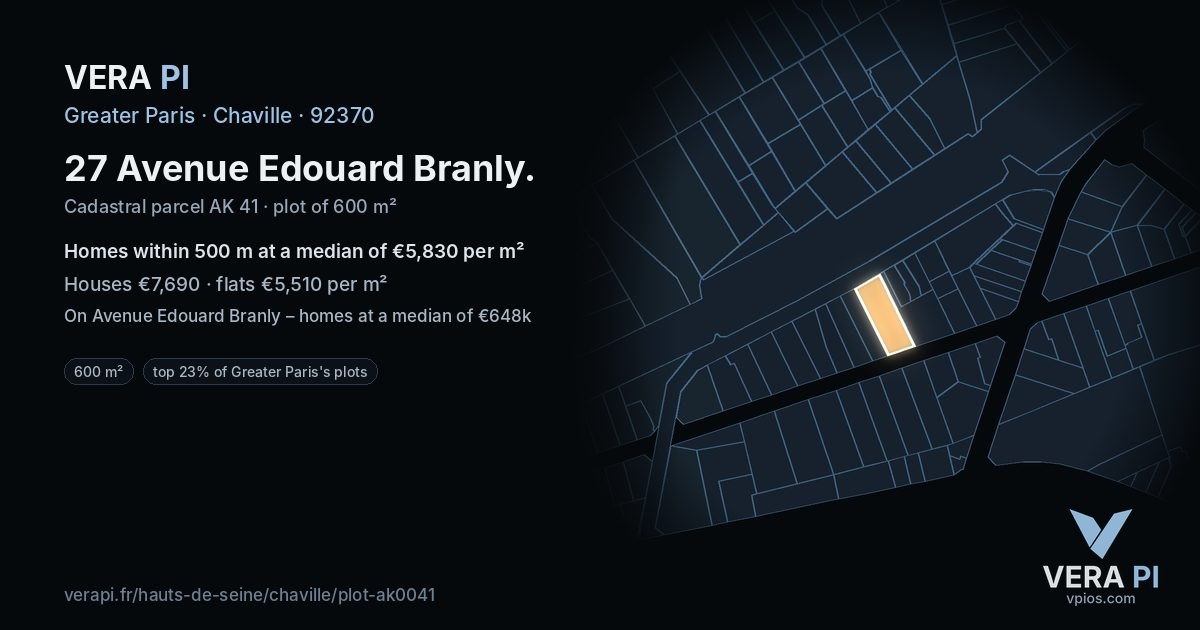 27 Avenue Edouard Branly, Chaville at night – the plot lit, the parcels around coloured by the prices near them