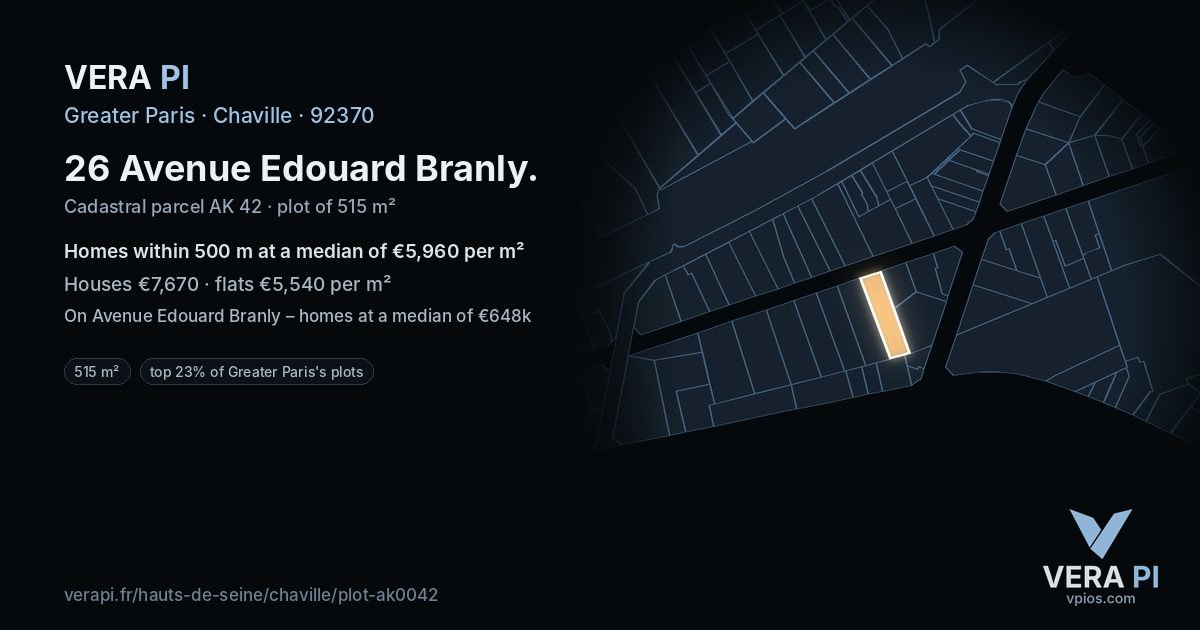 26 Avenue Edouard Branly, Chaville at night – the plot lit, the parcels around coloured by the prices near them