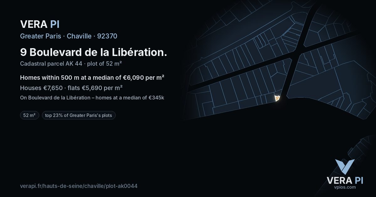 9 Boulevard de la Libération, Chaville at night – the plot lit, the parcels around coloured by the prices near them