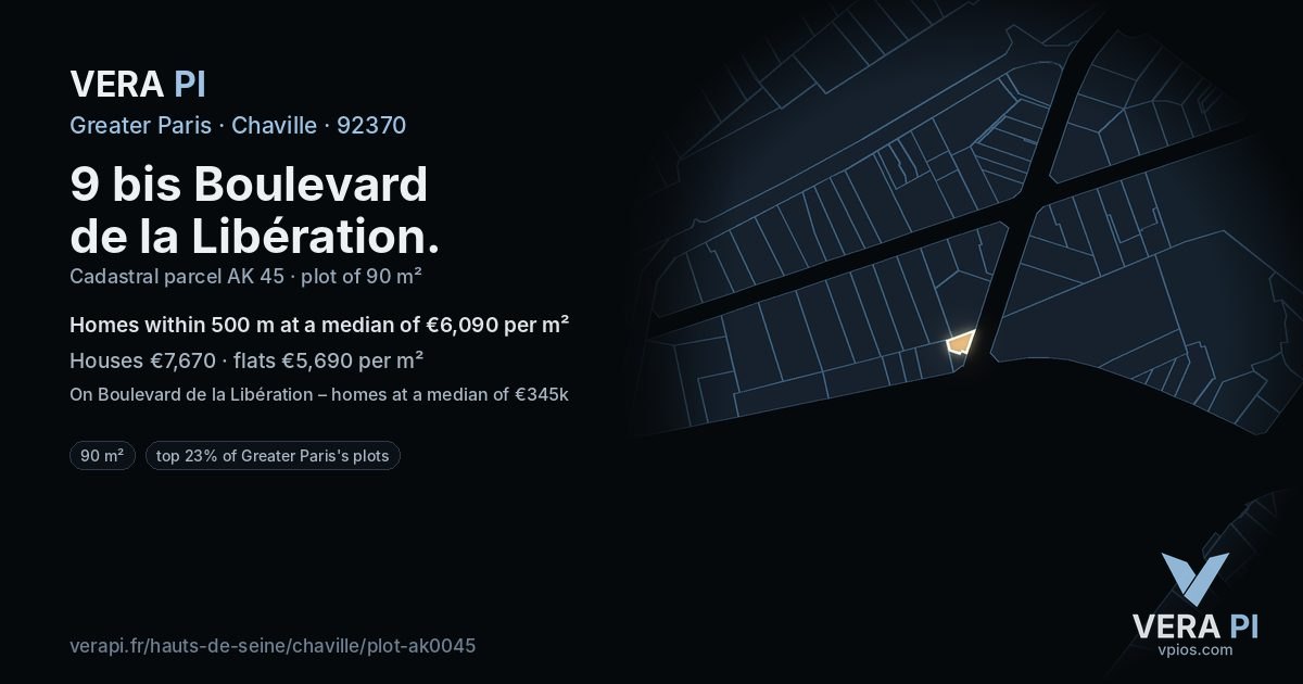 9 bis Boulevard de la Libération, Chaville at night – the plot lit, the parcels around coloured by the prices near them
