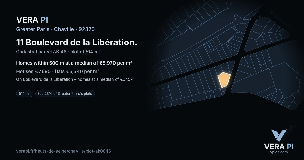 11 Boulevard de la Libération, Chaville at night – the plot lit, the parcels around coloured by the prices near them