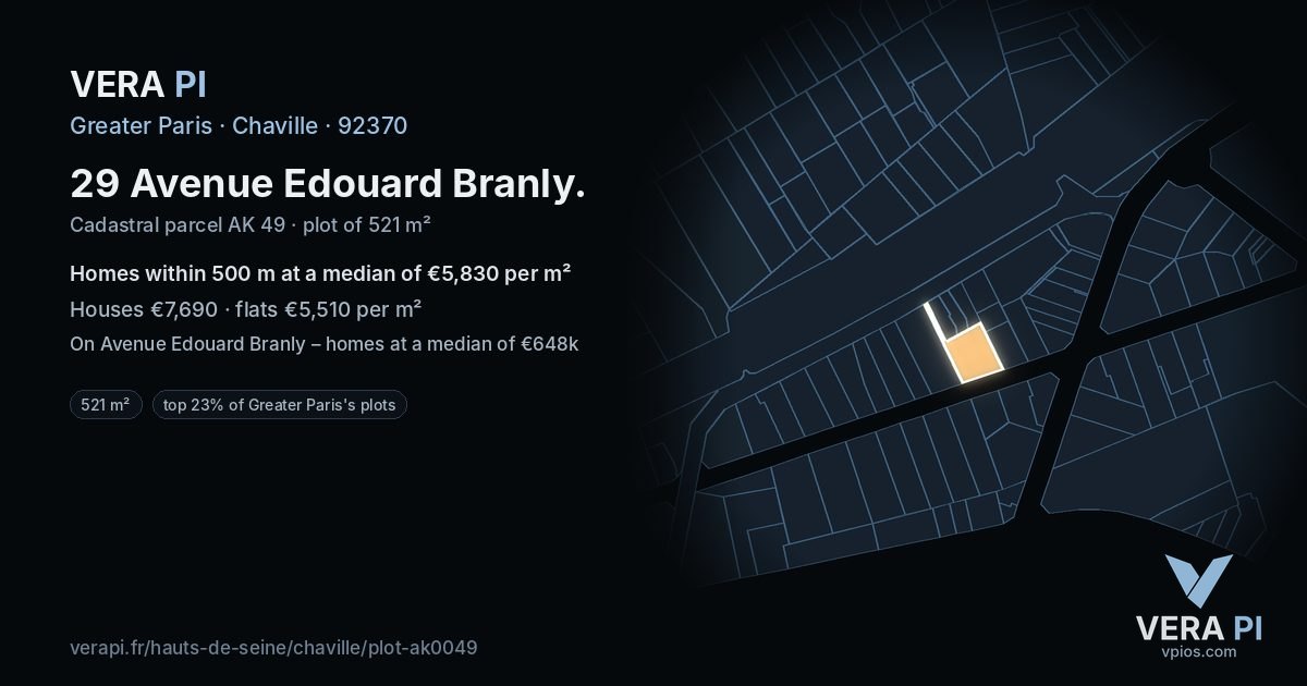 29 Avenue Edouard Branly, Chaville at night – the plot lit, the parcels around coloured by the prices near them