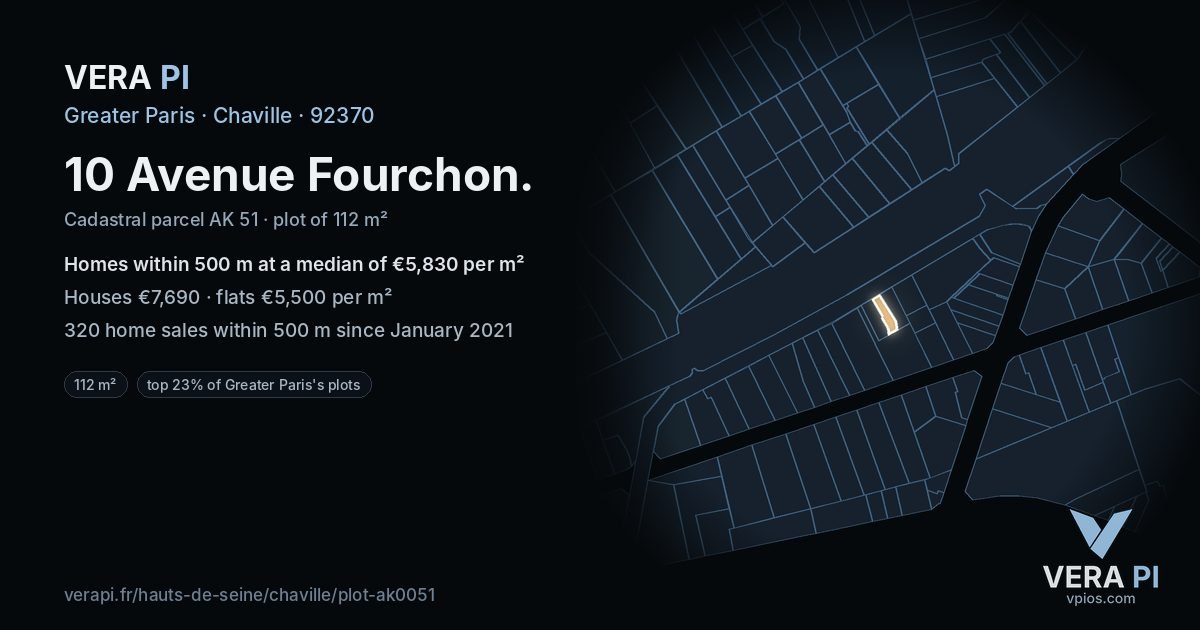 10 Avenue Fourchon, Chaville at night – the plot lit, the parcels around coloured by the prices near them