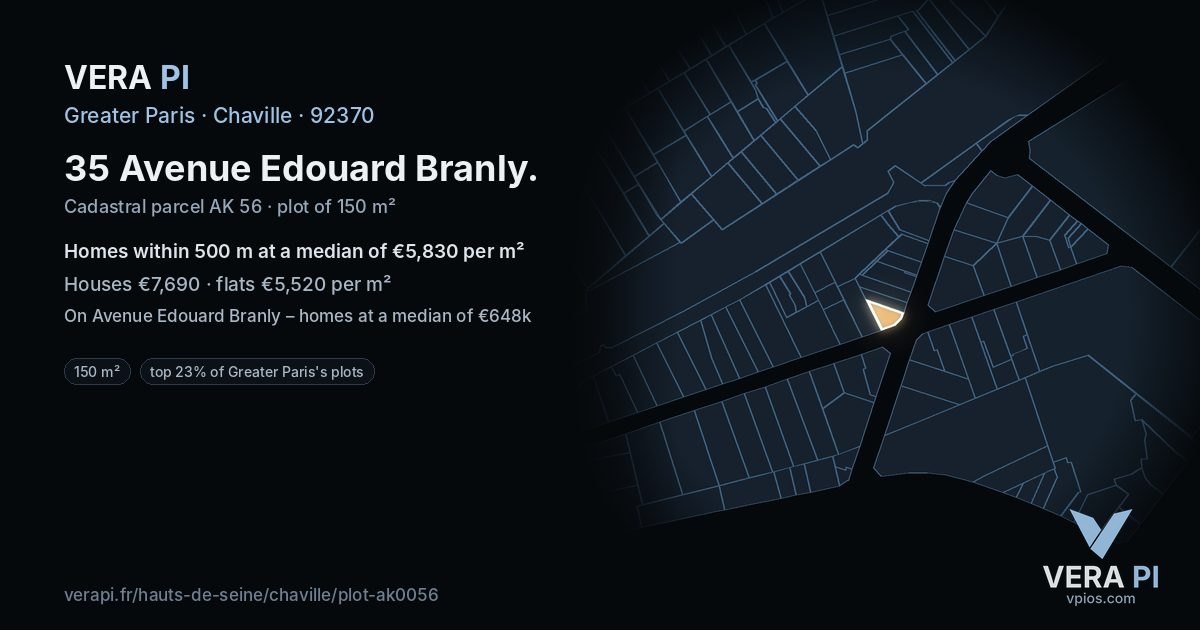 35 Avenue Edouard Branly, Chaville at night – the plot lit, the parcels around coloured by the prices near them