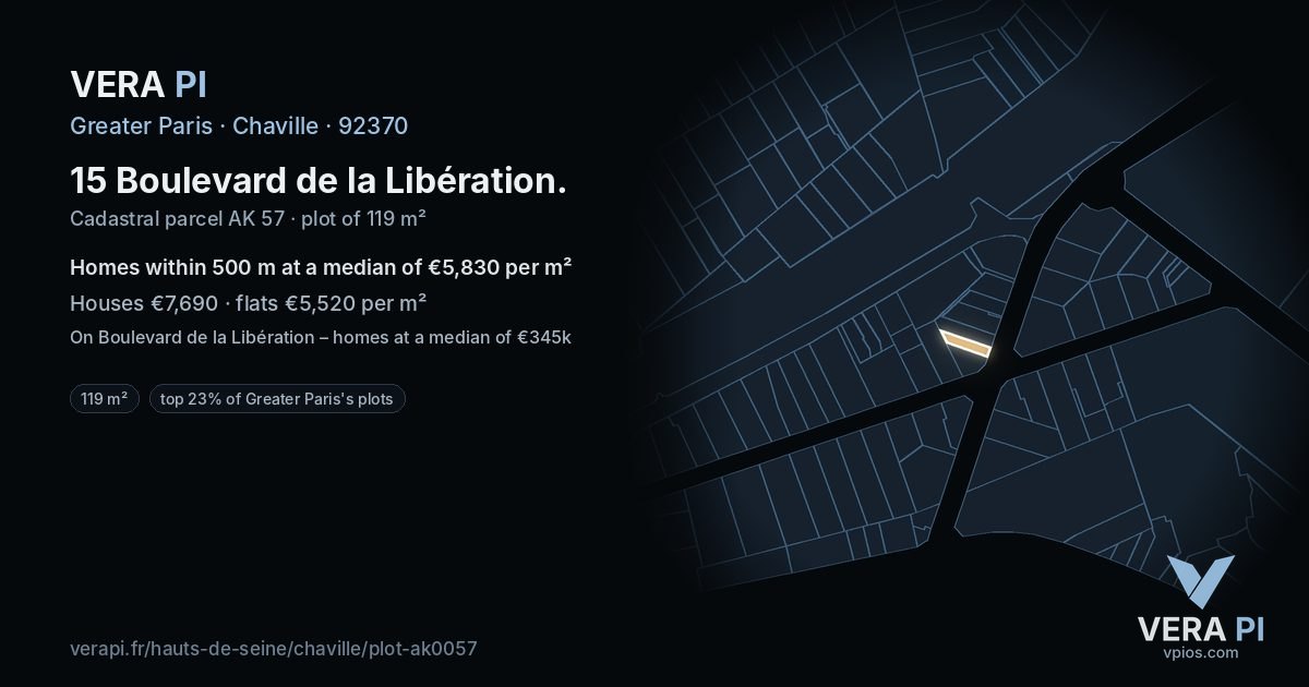 15 Boulevard de la Libération, Chaville at night – the plot lit, the parcels around coloured by the prices near them