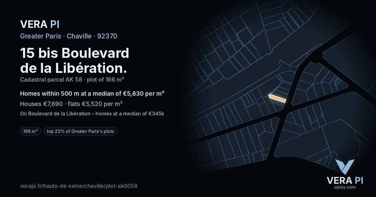 15 bis Boulevard de la Libération, Chaville at night – the plot lit, the parcels around coloured by the prices near them